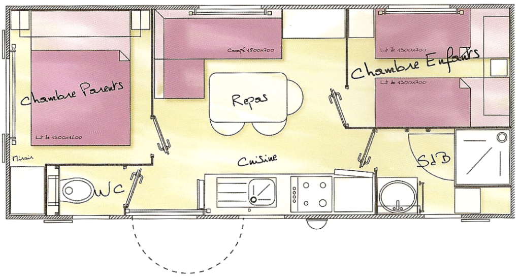 Plan du mobil-home 4 à 6 personnes - Agrandir l'image, fenêtre modale