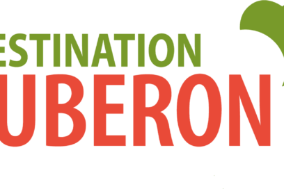 Logo écrit Destination en vert Luberon en orange, surmonté d'un coeur vert - Agrandir l'image, fenêtre modale